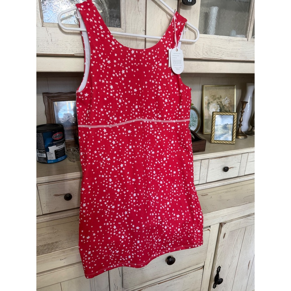 SweetHoney Red White Star Print Active Dress Built-in Shorts Small NWT